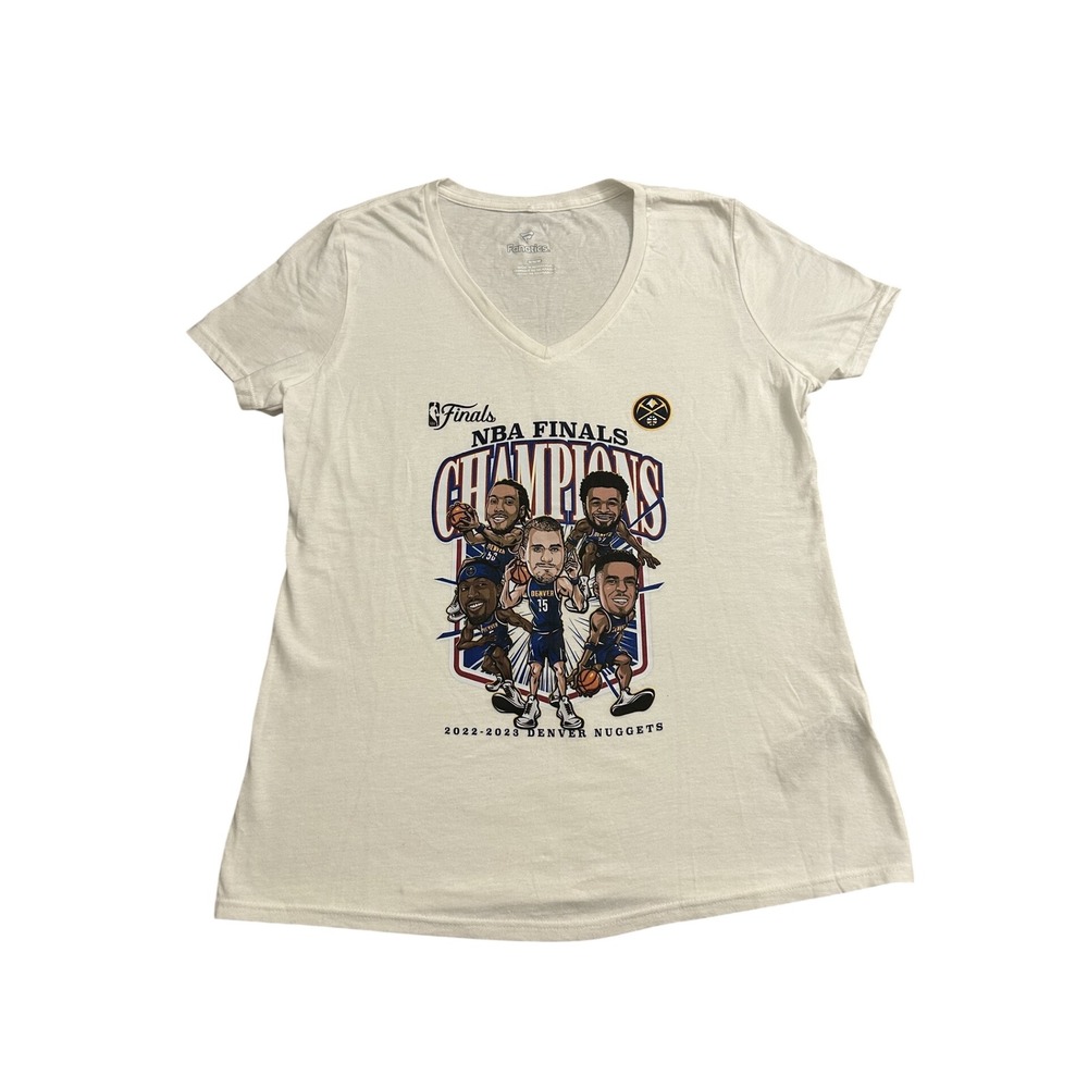 Fanatics Denver Nuggets NBA Finals Champions Shirt Womens M Cream NEW Caricature